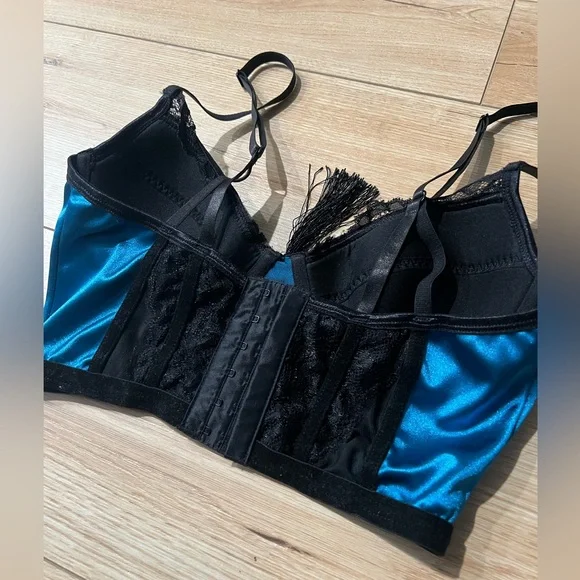 iCollection Lux Satin and Lace lingerie Y2K corset - teal/black - Picture 4 of 4